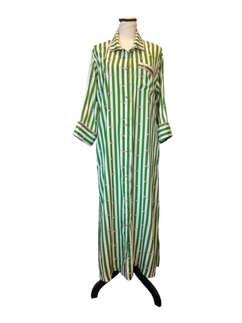 Kate Spade New York Medium Green Stripe Dragonfly Sleep Shirt Nightgown Pockets